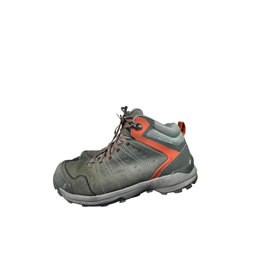 Oboz Sypes Mens 10 Gray Hiking Boots Mid Leather B-Dry Waterproof Camping Used
